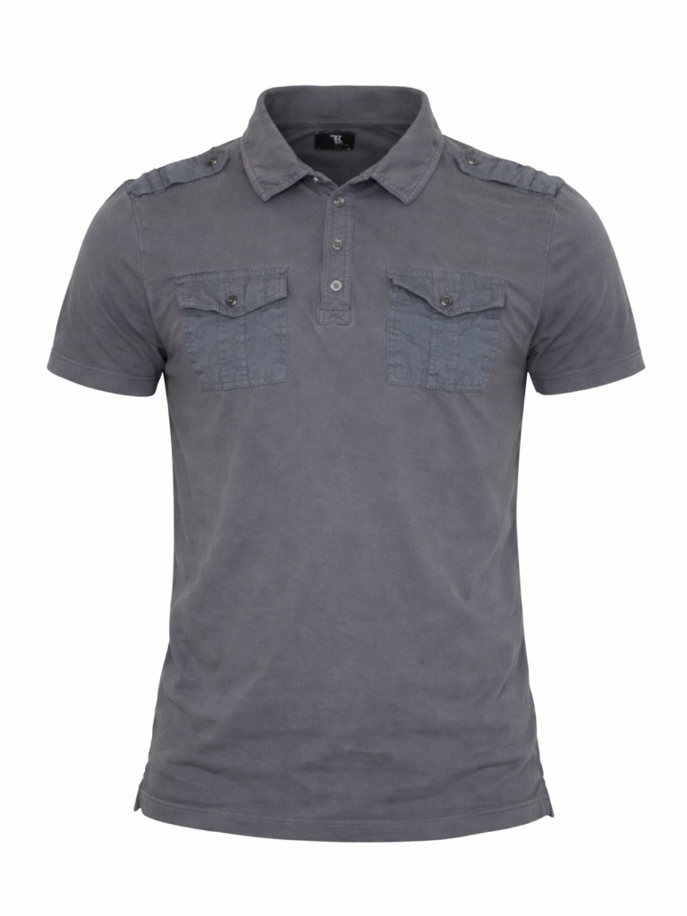 ROCK & REPUBLIC grey MILITARY UTILITY 2 pocket short sleeve polo shirt, large